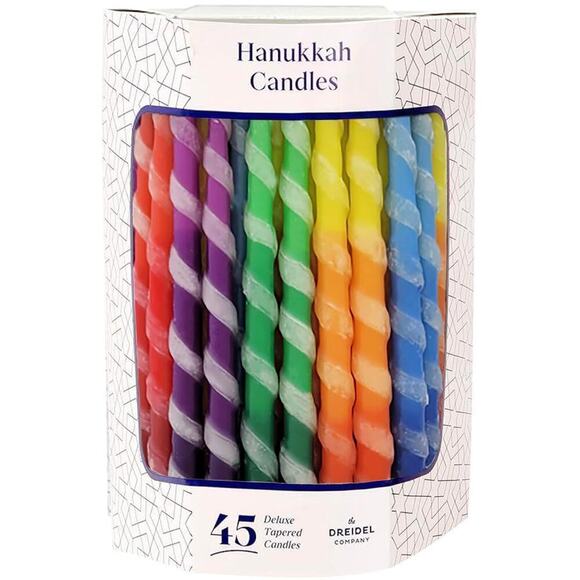Dripless Hanukkah Candles Multicolored Striped Deluxe Tapered Decorations - Picture 4 of 7